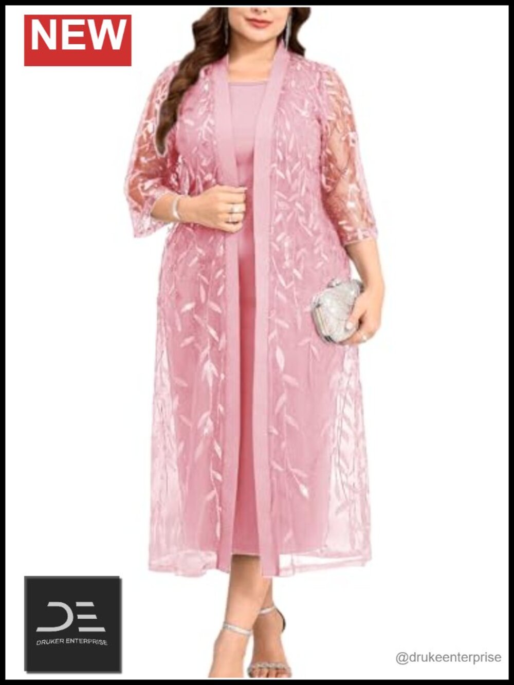 Women's Plus Size 2 Piece Sheath Midi Dress Set with Sequin Sheer Cardigan